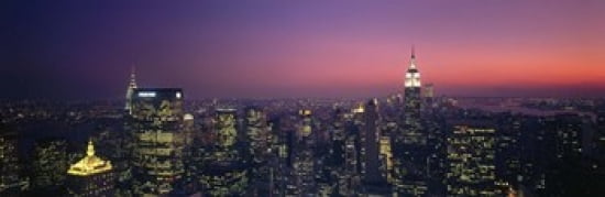 Twilight Aerial NYC New York City New York State USA Canvas Art - Panoramic Images (36 x 12)