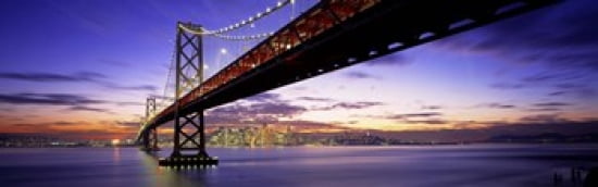 Twilight Bay Bridge San Francisco California USA Canvas Art - Panoramic Images (36 x 12)