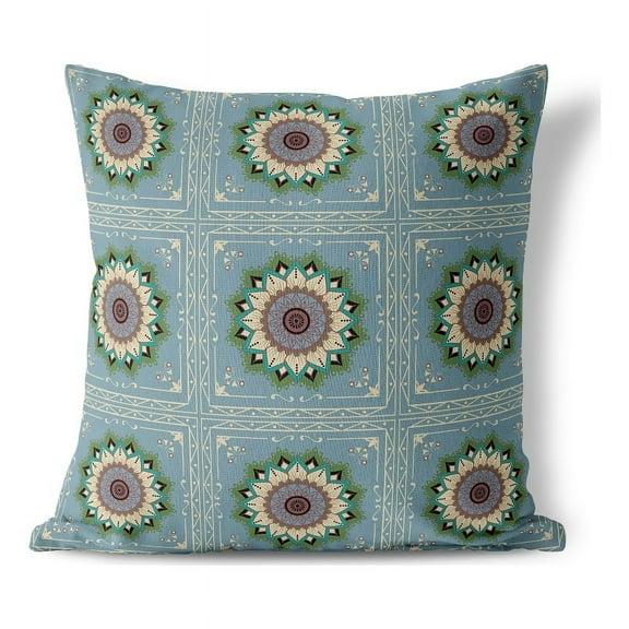 Twilight Blossom Faux Suede Accent Throw Fabric Pillow in Blue 16x16 with zip