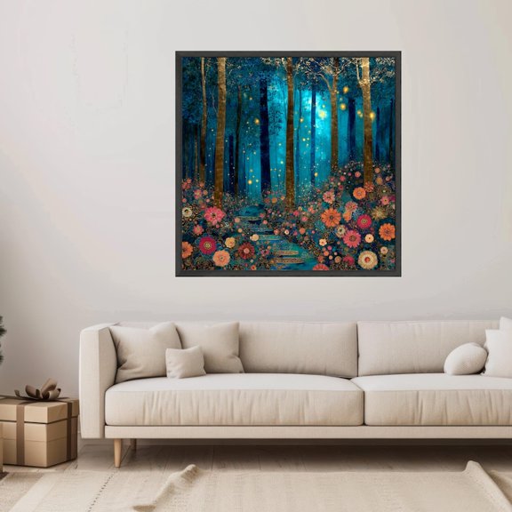 Twilight Blossom Forest Path Canvas Wall Art Luminous Blue Floral Woodland 8x12 UNFRAMED