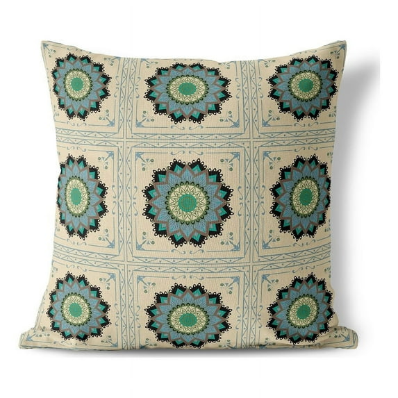 Twilight Blossom Indoor/Outdoor Pillow with Removable Cover in Beige 18x18