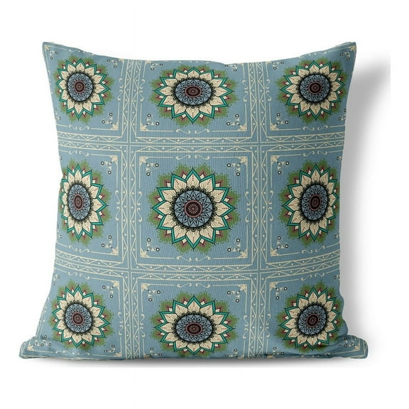 Twilight Blossom Indoor Outdoor Premium Broadcloth Fabric Pillow in Blue 16x16