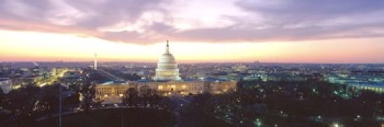 Twilight Capitol Building Washington DC District Of Columbia USA Canvas Art - Panoramic Images (36 x 12)