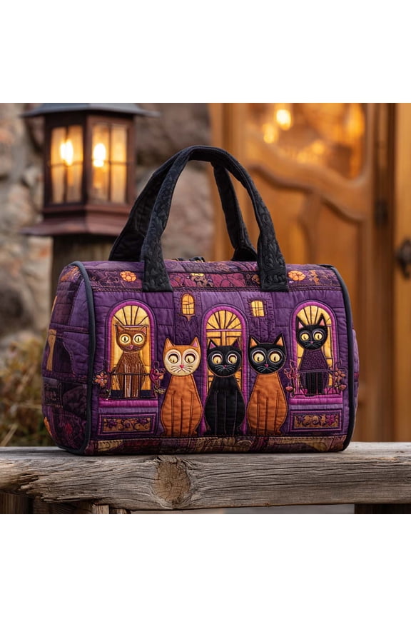 Twilight Cat Quilted Travel Bag, Custom Weekender Duffle, Lightweight Gym Bag, Vacation Gift