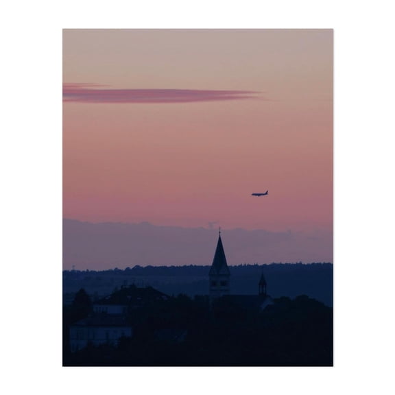 Twilight Descent - Prague Czechia Photography Sunset Airplane Cityscape Skyline Scenic Travel Poster Minimalist Unframed Wall Art Print 20 x 24 inches