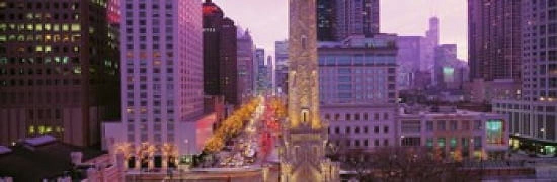 Twilight Downtown City Scene Loop Chicago Illinois USA Canvas Art - Panoramic Images (18 x 6)