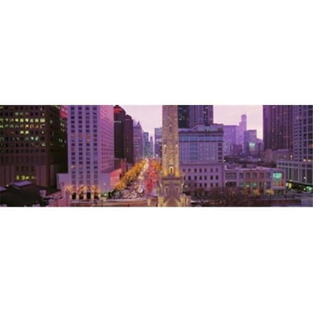 Twilight Downtown City Scene Loop Chicago Illinois USA Poster Print by - 36 x 12