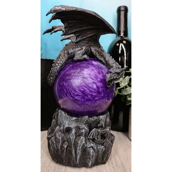 Twilight Dragon Resting On Purple Sandstorm Glass Ball Statue Sound Sensor Decor