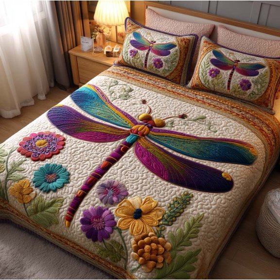 Twilight Dragonfly 3-Piece Quilted Bedding Set BTO1310514