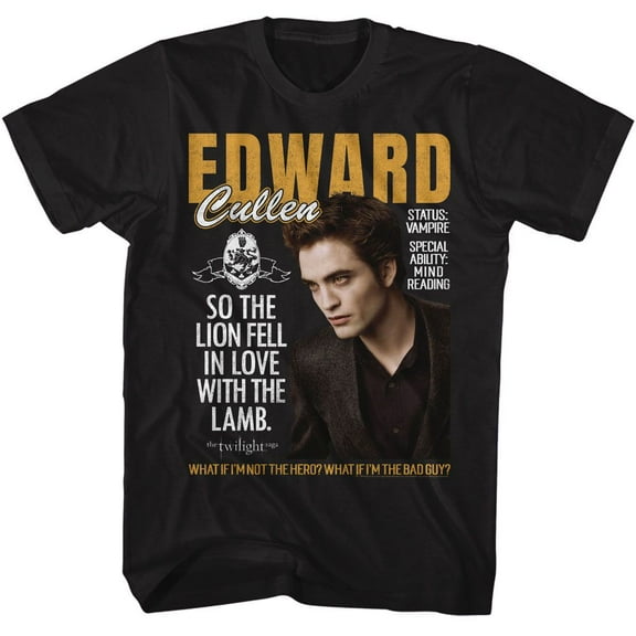 Twilight Edward Lion Fell In Love Black T-Shirt