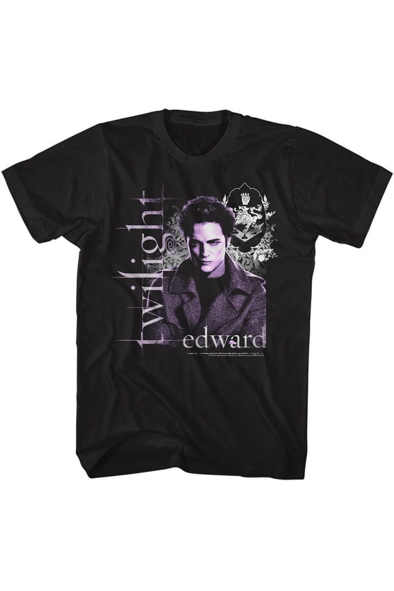 Twilight Edward and Crest Black Adult T-Shirt