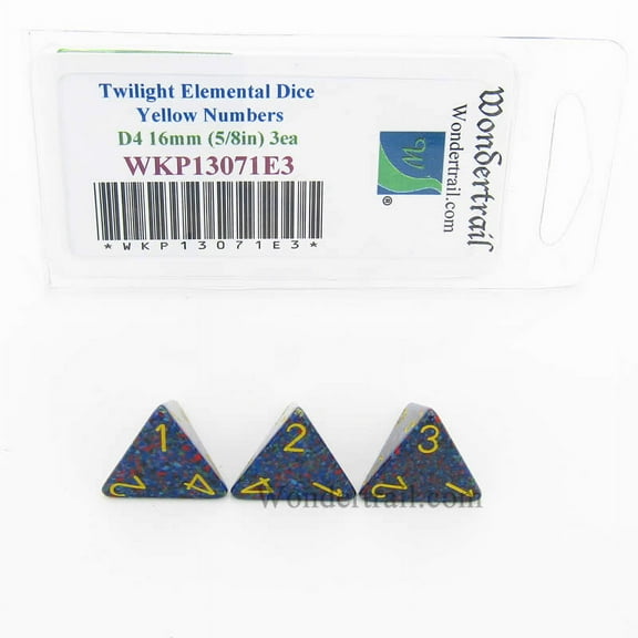 Twilight Elemental Dice with Yellow Numbers D4 16mm (5/8in) Pack of 3 Wondertrail