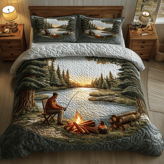 Twilight Fishing Quilted Bedding Set , 3-Piece Bedding Set