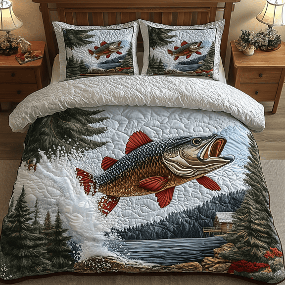 Twilight Fishing Quilted Bedding Set , 3-Piece Bedding Set