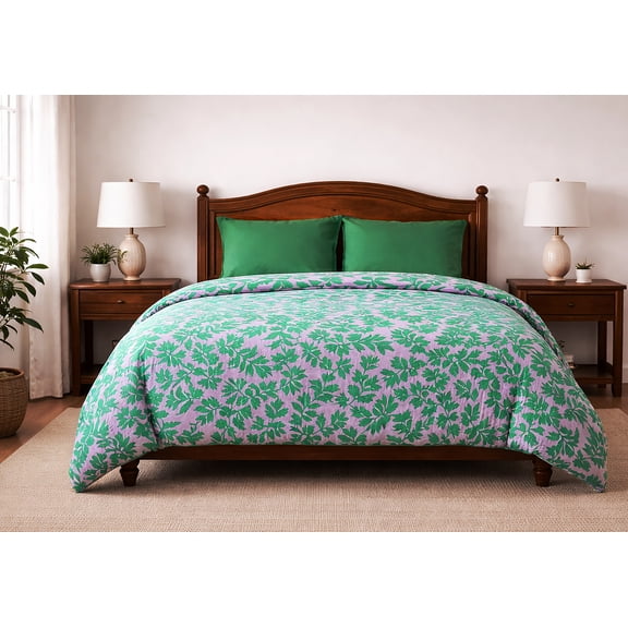 Twilight Forest-Recycled Plastic/Sustainable Cotton Queen Duvet Cover Set Including 2 Shams.Made in Green by Oeko-Tex.