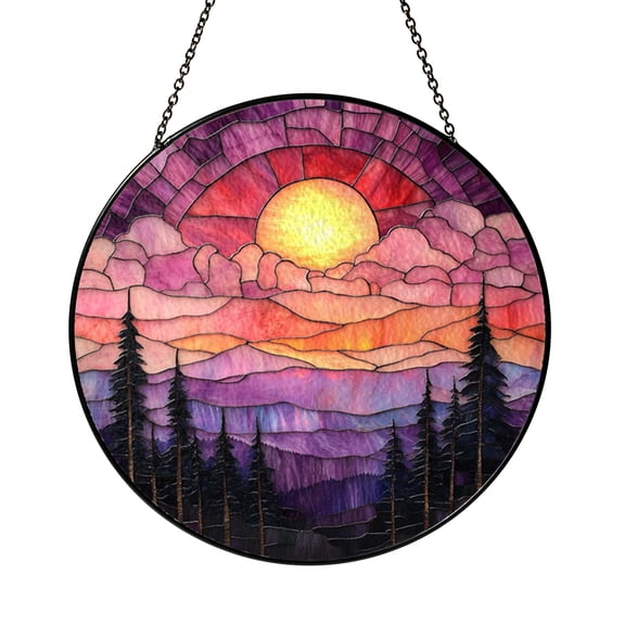 Twilight Forest Stained Glass Suncatcher for Window Decor, Peaceful Nature Gift