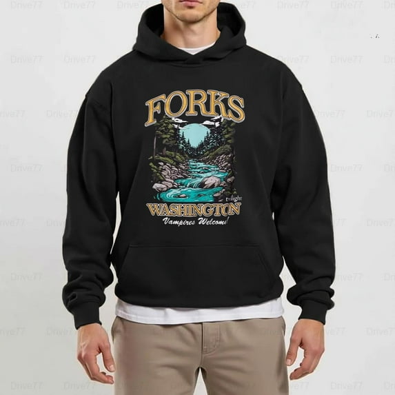 Twilight Forks Moody Forest Nature Scene T-Shirt, for men & women, up to size 5XL.