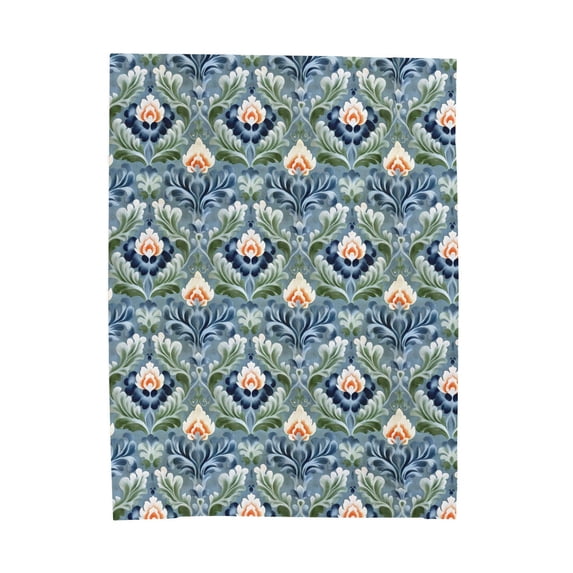 Twilight Garden Bloom Flannel Blanket – Lush floral damask pattern in ...