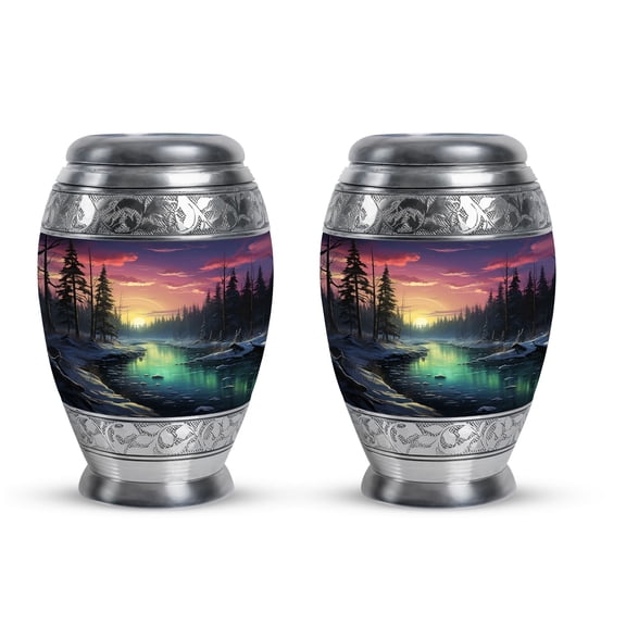 Twilight Glow On A Frozen Creek - Urns For Small Human Ashes - Starlight Serenity Urn - Cosmic Elegance For Adult Ashes - Celestial Memorial - 3 Inch, Set Of 2