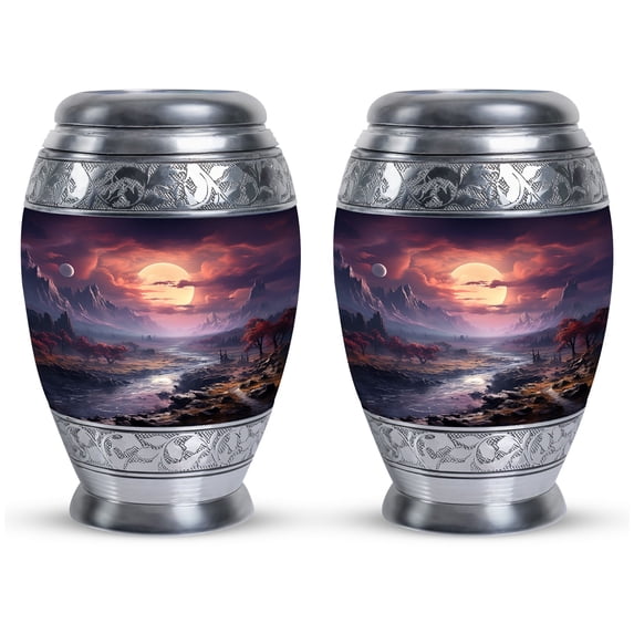 Twilight Harmony In Crimson Valley - Urn For Human Ashes Adult Male - Tranquil Eternity Urn - Smooth And Calming Design For Adult Rest - Peaceful Goodbye - 3 Inch, Set Of 2