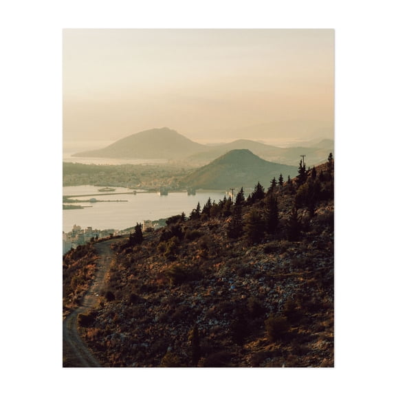 Twilight Horizon - Perama Greece Photography Landscape Scenic Mountain Sunset Nature Harbor Travel Poster Unframed Wall Art Print 6 x 8 inches