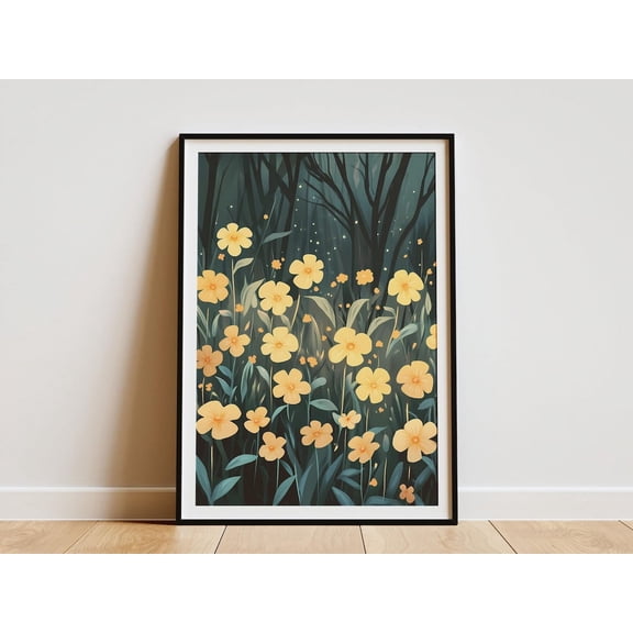 Twilight Meadow Primrose Yellow Flower Botanical Poster Unframed Paper Print