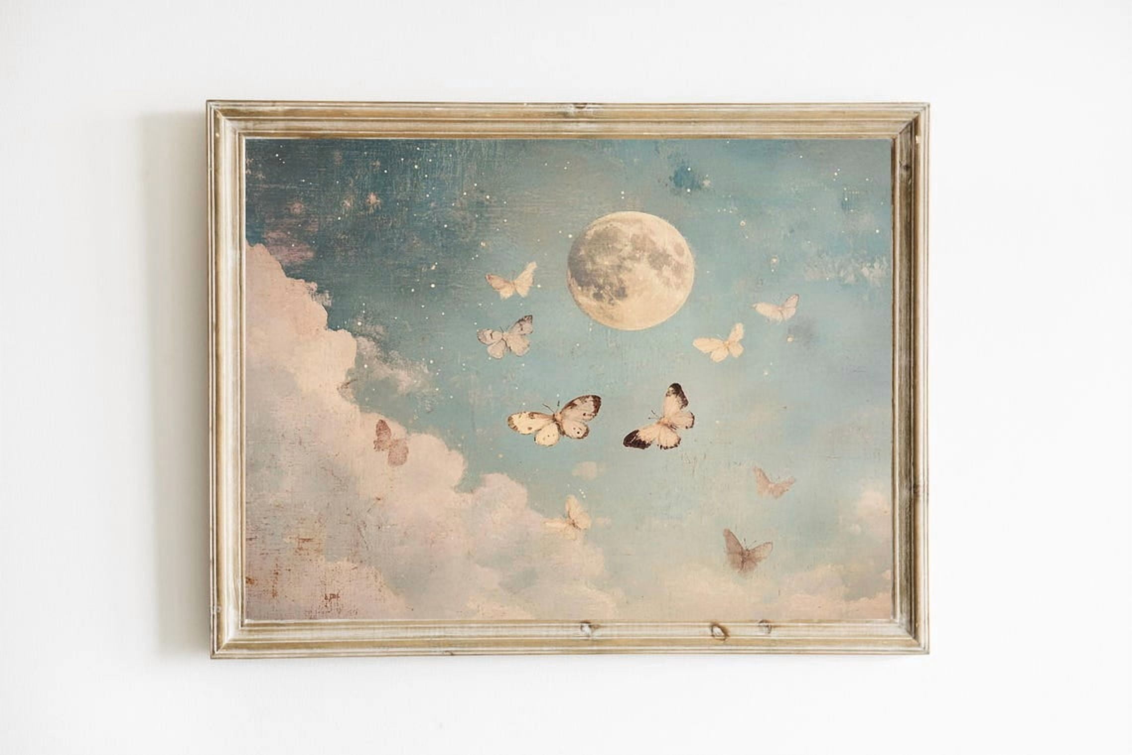 Twilight Moths Wall Art Print, Moody Vintage Cottagecore Farmhouse ...