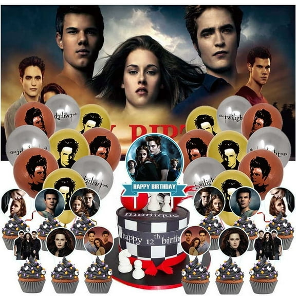 Twilight Party Decorations Set Kit Balloons Birthday Decor Cake Topper Fans Banner Backdrop