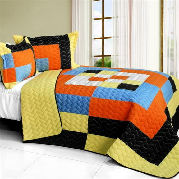 Twilight Romance - 3 Pieces Vermicelli - Quilted Patchwork Quilt Set Full & Queen Size - Multicolor