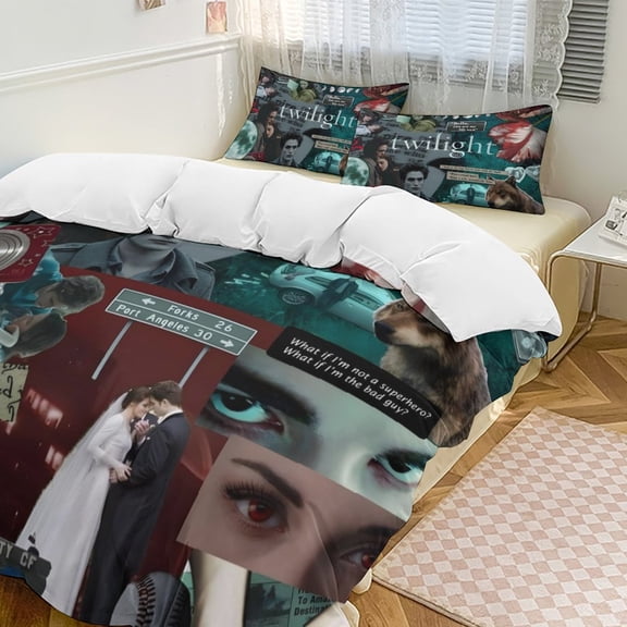 Twilight Saga 3 Piece Bedding Set Soft Comforter Theme Room Decor Bedclothes-1 Duvet Cover with 2 Pillowcases (90"x90")
