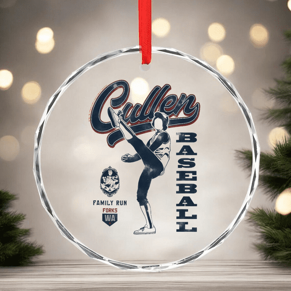 Twilight Saga Cullen Baseball Forks Movie CIRCLE GLASS ORNAMENT Home Decor