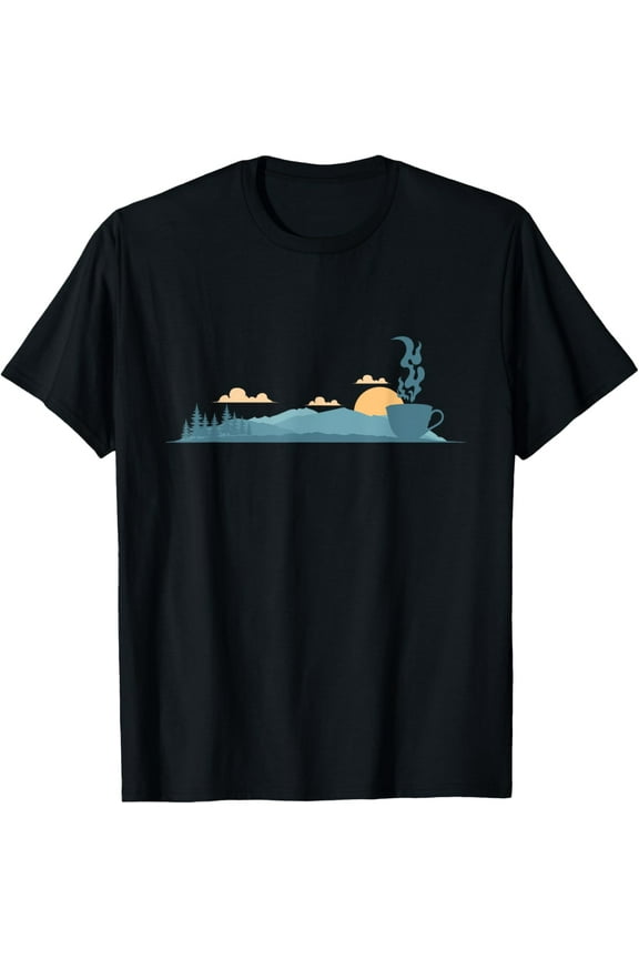 Twilight Scene with Silhouette of a Teacup T-Shirt men and women can wear, black, white, gifts