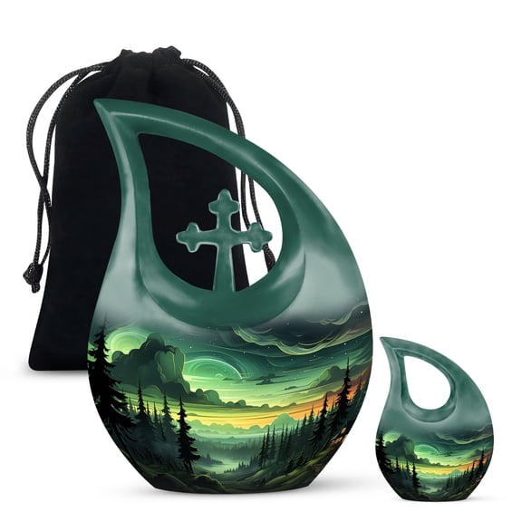Twilight Serenity Forest Cabin Urn - Urns For Ashes For Adults - Urns For Ashes Adult Female & Male - Urn Keepsakes For Ashes - Urn Adult Human Ashes, (Combo - 10" & 4", 2 Pcs)