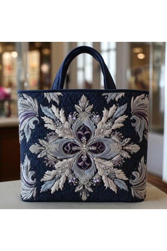 Twilight Snowflake Pattern Quilted Tote Bag, Women Quilted Tote Bag, Handmade Patchwork Tote, Women Shoulder Bag, Gift For Her