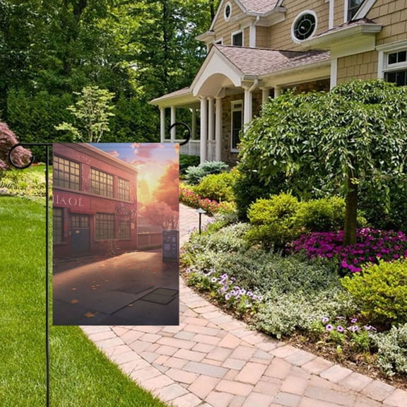 Twilight Street View Garden Flag 28x40 inch Double Sided Outside Yard Decorations for Home Outdoor