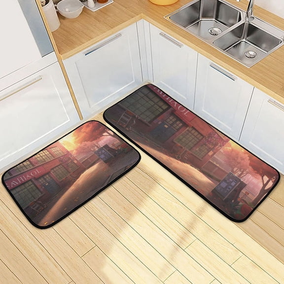 Twilight Street View Kitchen Mat Set of 2 Cushioned Non Slip Rugs for Bedroom Floor Runner Mats