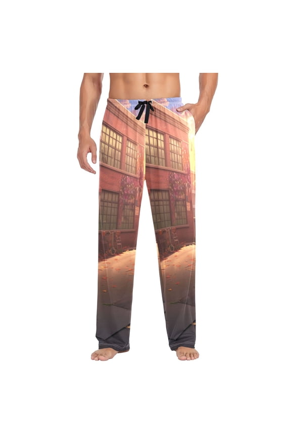 Twilight Street View Mens Cotton Pajama Pant Sleep and Lounge Bottons with Pockets