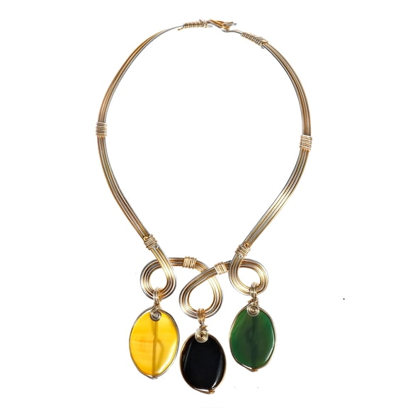 Twilight Swirl Multicolor Oval Agate Two-Tone Collar Necklace