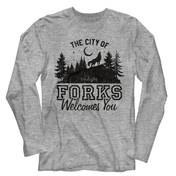 Twilight The City Of Forks Gray Heather Adult Long Sleeve T-Shirt
