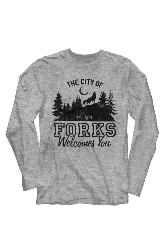Twilight The City Of Forks Gray Heather Adult Long Sleeve T-Shirt