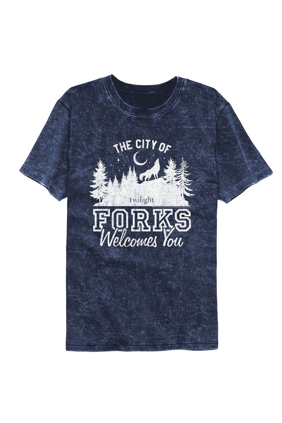 Twilight The City Of Forks Mineral Wash Navy Adult T-Shirt
