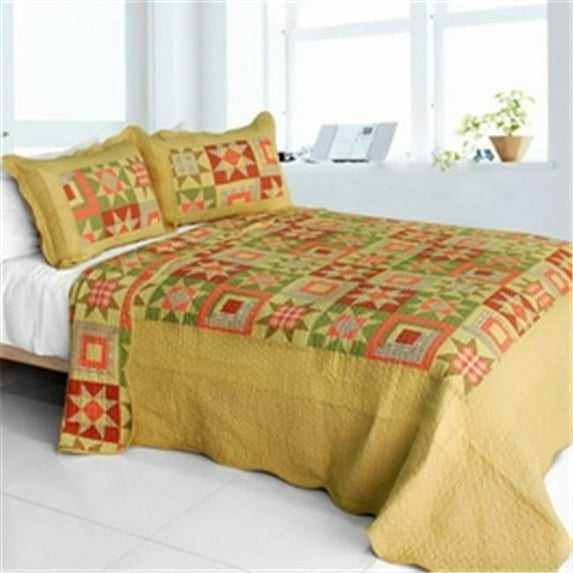 Twilight Time - Cotton 3 Pieces Vermicelli-Quilted Patchwork Quilt Set Full & Queen Size - Red