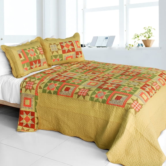 Twilight Time Cotton 3PC Vermicelli-Quilted Printed Quilt Set Full/Queen Size