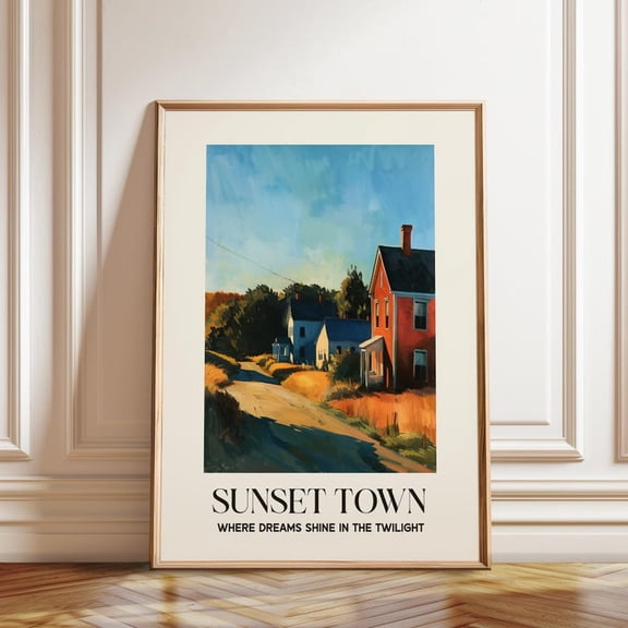 Twilight Town Rustic Americana Landscape Wall Art Print, Unframed Paper Poster 8x10in