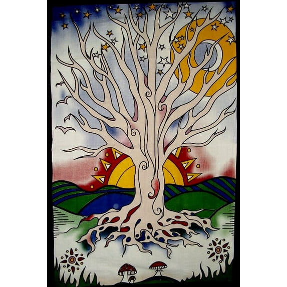 Twilight Tree of Life Cotton Wall Hanging 90" x 60" Single Multi Color