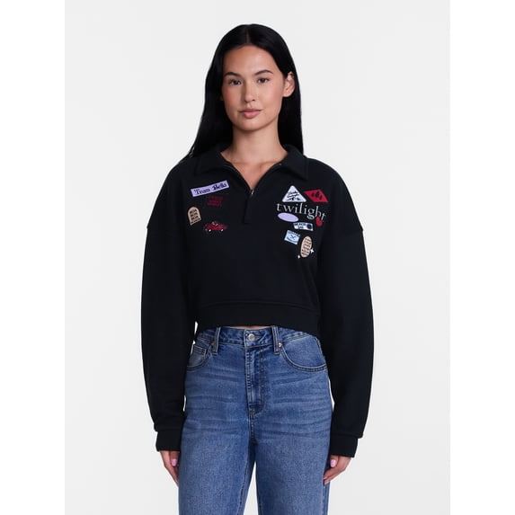Twilight Women’s Quarter Zip French Terry Graphic Front Back Sweatshirt, Sizes XXS-XXL