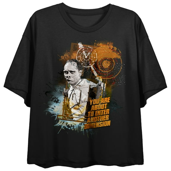 Twilight Zone Another Dimension Art Crew Neck Short Sleeve Women's Black Crop Top-XS