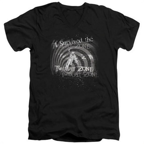 Twilight Zone-I Survived - Short Sleeve Adult 30-1 V-Neck Tee - Black- Extra Large