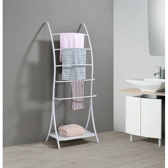 Twilio Freestanding 5 Tier Bathroom Towel Rack with Storage Shelf, White Metal