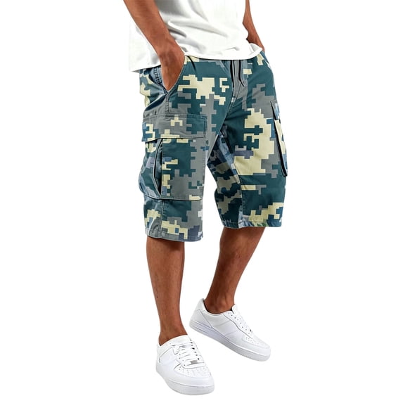 Twill Cargo Shorts for Men Casual Cotton Classic Bermuda Shorts with Pockets Drawstring Comfort Big and Tall Outfit,XL